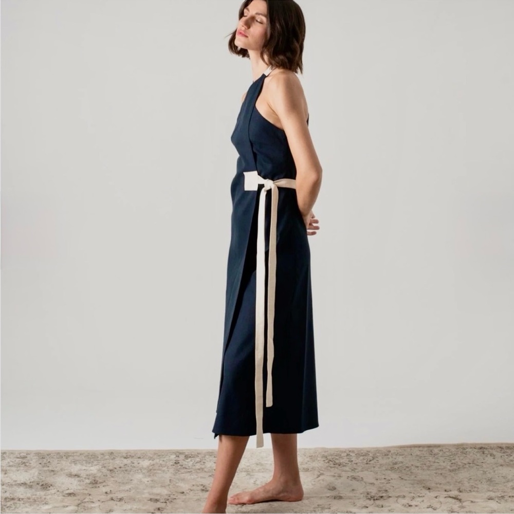 NWT! 🇵🇹 Linen LUXMII Zulu Midi Wrap Dress in Navy Luxury Made in Portugal - Picture 11 of 12
